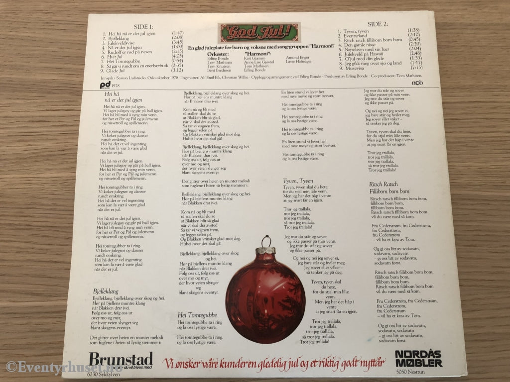 God Jul! En Glad Juleplate For Barn Og Voksne Med Sanggruppen «Harmoni». 1978. Lp. Lp Plate