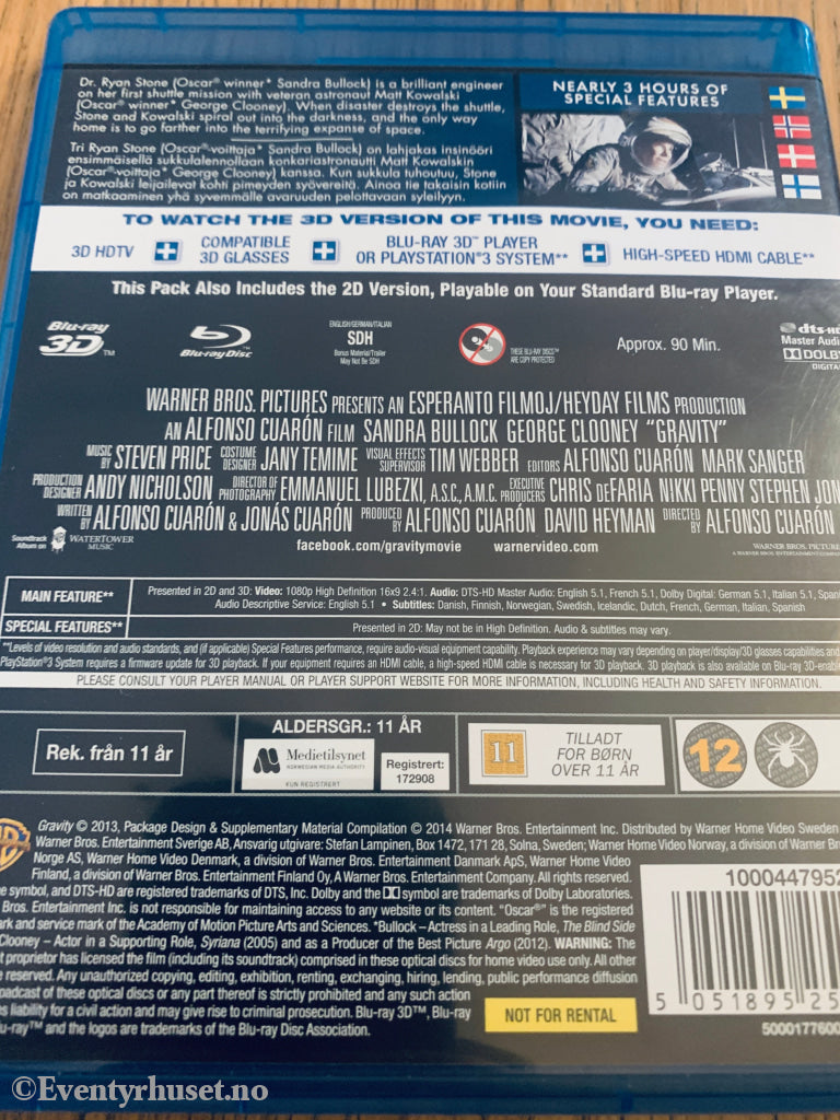 Gravity 3D (2013). Blu-Ray.