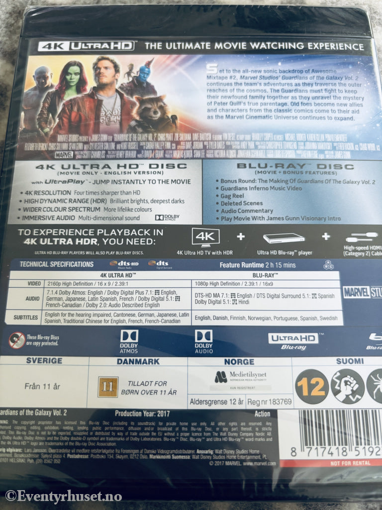 Guardians of the Galaxy Vol. 2. 2017. 4K Ultra HD + Blu-ray. Ny i plast!
