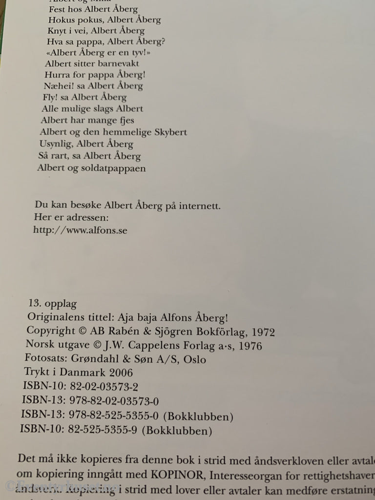 Gunilla Bergström. 1972/06. Du Er En Luring Albert Åberg. Fortelling