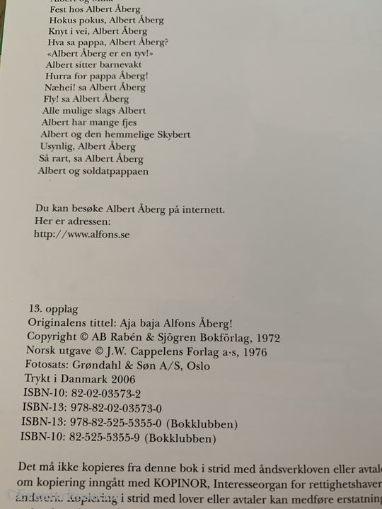 Gunilla Bergström. 1972/06. Du Er En Luring Albert Åberg. Fortelling