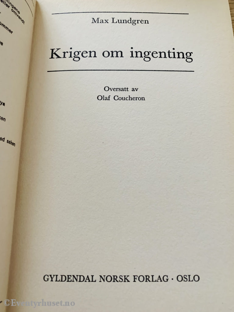 Gyldendals Gode (Gg): Max Lundgren. 1977. Krigen Om Ingenting. Fortelling