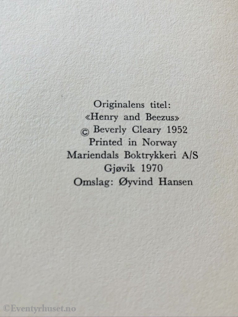 Gyldendals Gode Guttebøker (Ggg): Beverly Clearly. 1952/70. Henry Og Besus. Fortelling