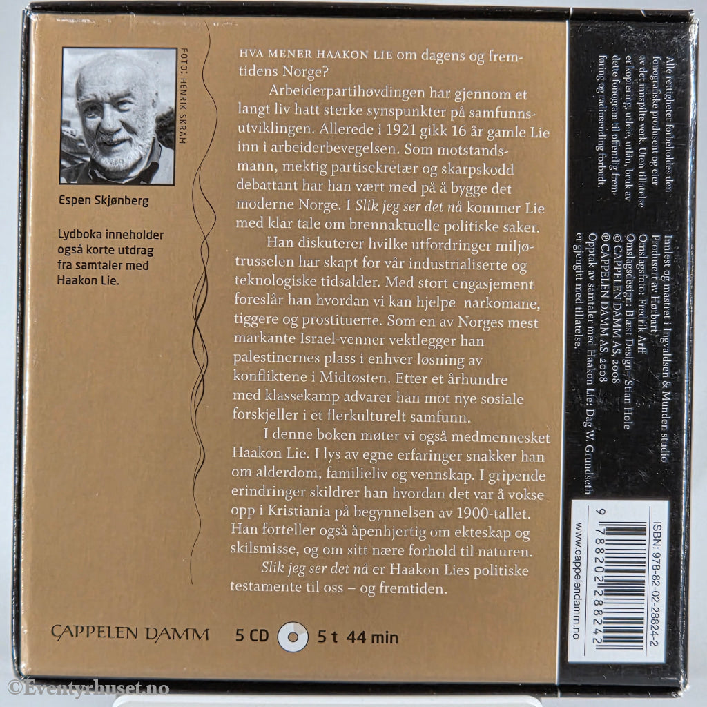 Haakon Lie 2008 Slik jeg ser det nå. Lydbok på CD.