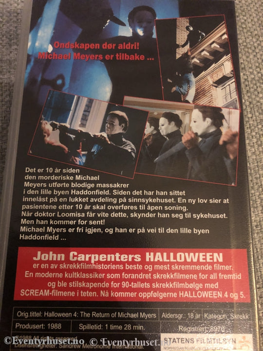 Halloween 4. The Return Of Michael Myers. 1988. Vhs. Vhs