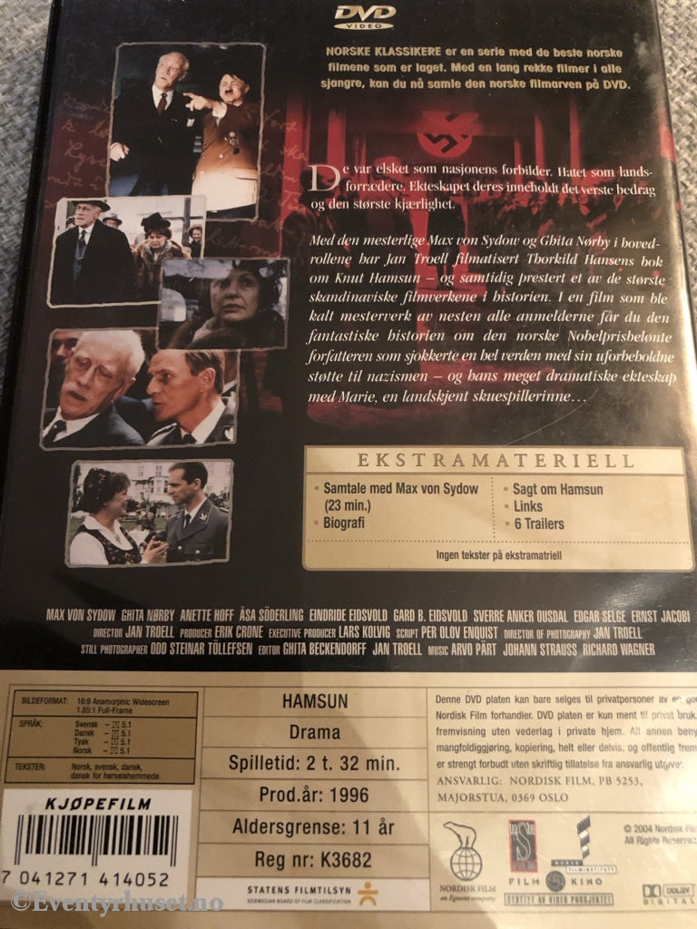 Hamsun. 1996. Norske Klassikere. Dvd. Dvd
