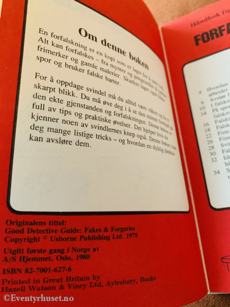 Håndbok For Detektiver Og Spioner: Forfalskninger. 1980. Pocketbok