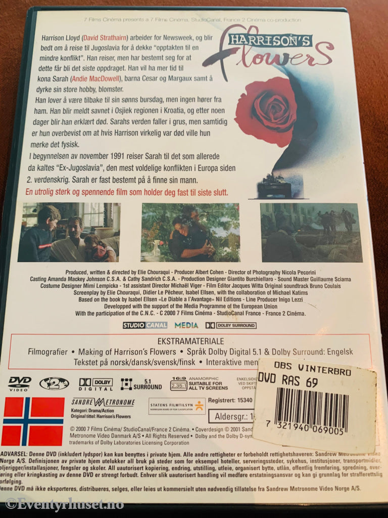 Harrison’s Flowers. 2000. Dvd. Dvd