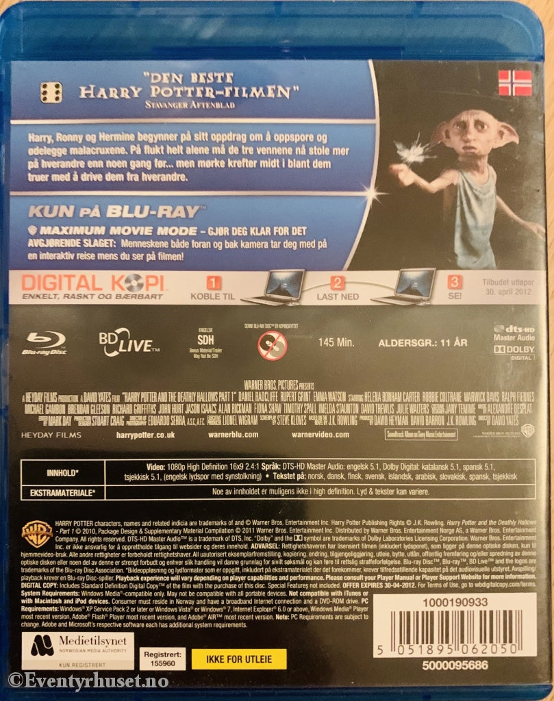 Harry Potter Og Dødstalismanene. Del 1. Blu-Ray. Blu-Ray Disc