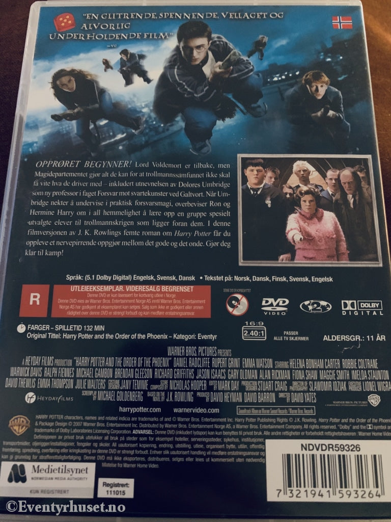 Harry Potter Og Føniksordenen. Dvd. Utleieeksemplar! Dvd