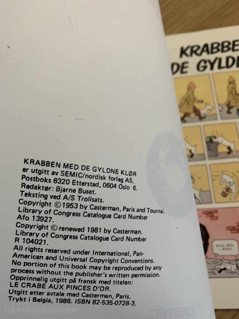 Hergé: Tintin Album Nr. 09. Krabben Med De Gyldne Klør. 1953/1986. Tegneseriealbum