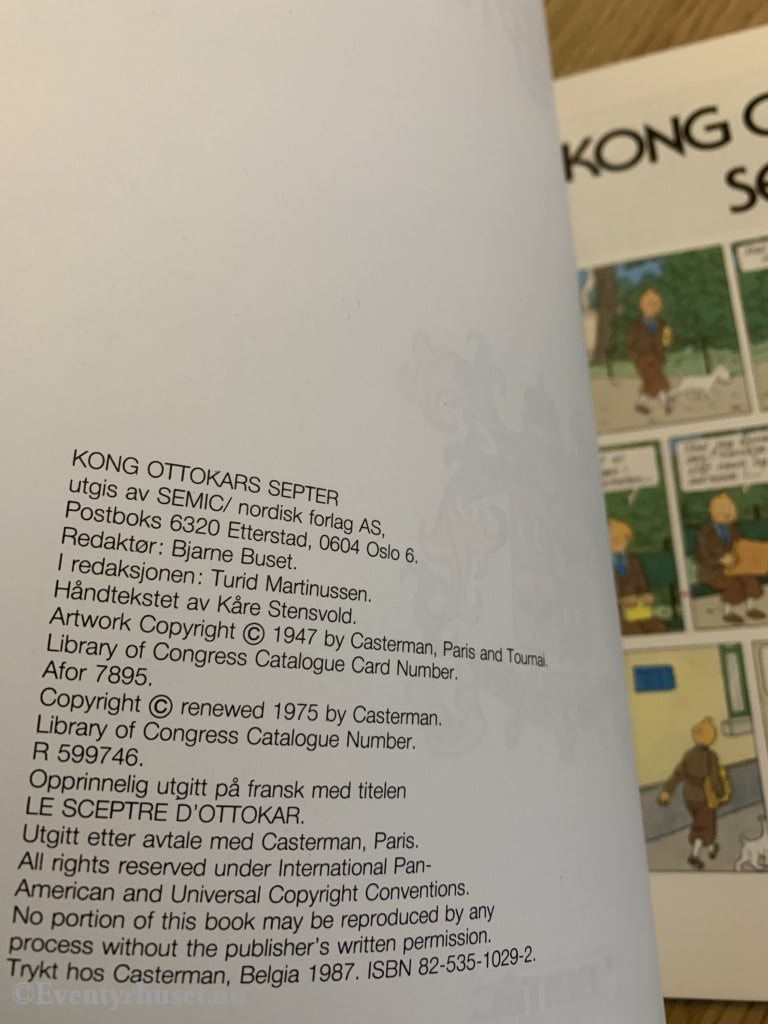 Hergé: Tintin Album Nr. 16. Kong Ottokars Septer. 1950/1988. Tegneseriealbum