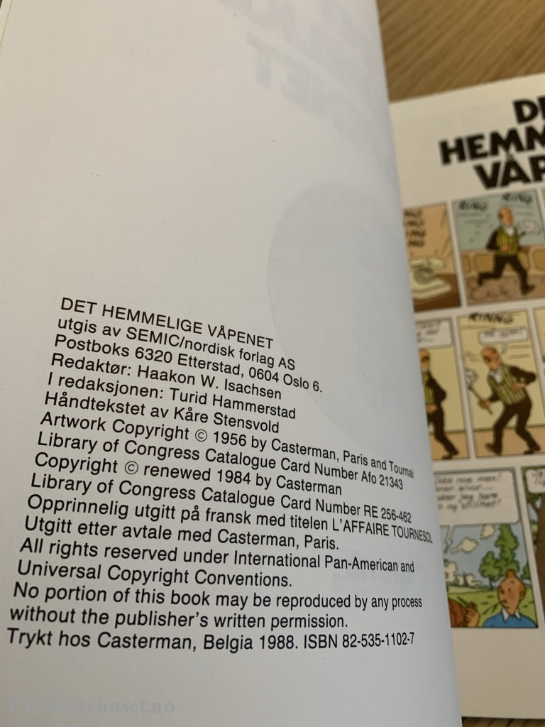 Hergé: Tintin Album Nr. 18. Det Hemmelige Våpenet. 1956/1988. Tegneseriealbum