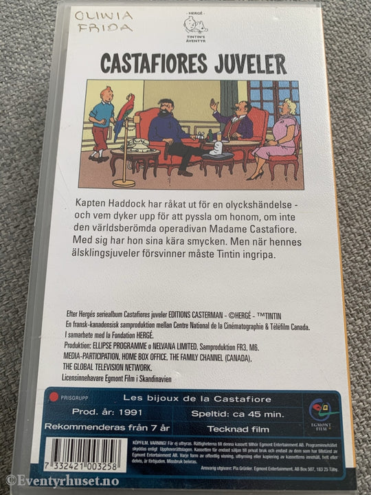 Hergé: Tintin. Castafiores Juveler. 1991. Vhs. Svensk Tale. Vhs