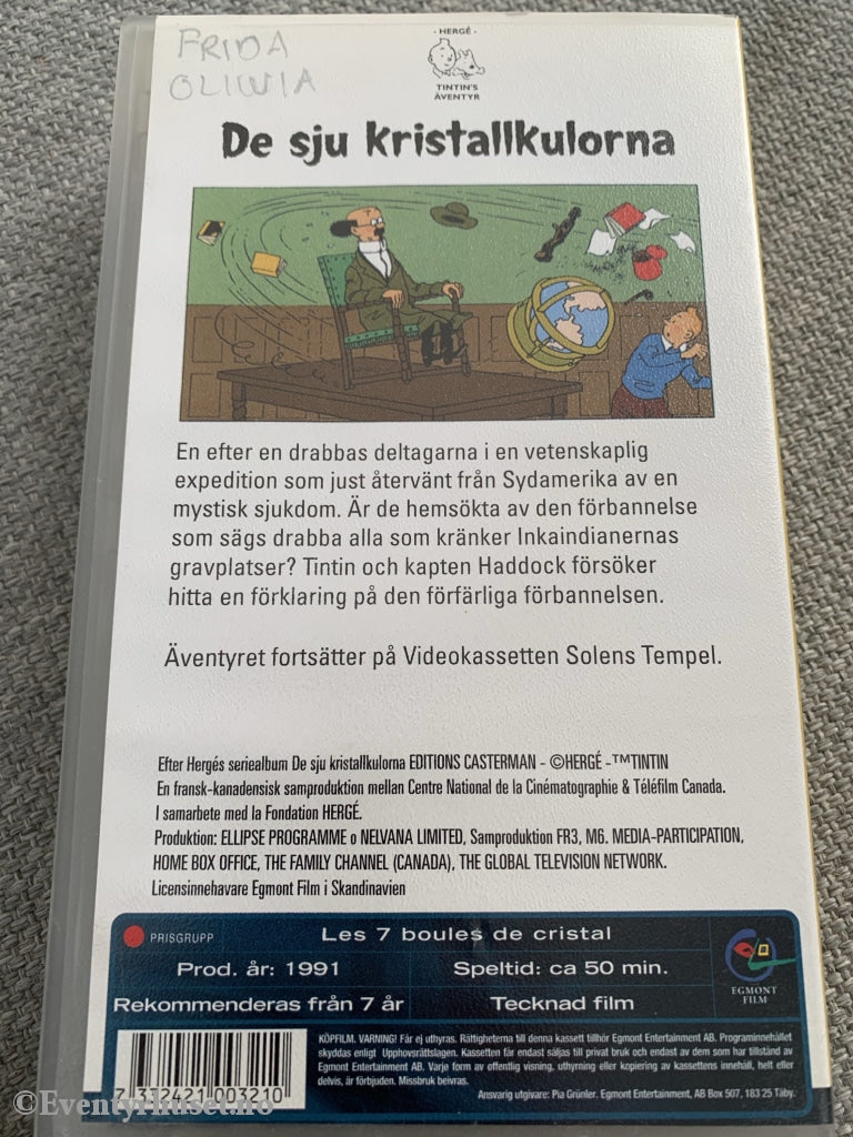 Hergé: Tintin. De Sju Kristallkulorna. 1991. Vhs. Svensk Tale. Vhs