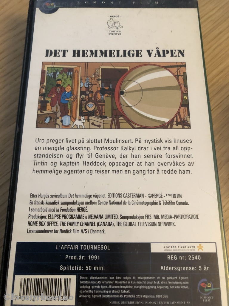 Tintin. Det Hemmelige Våpen. 1991. Vhs. Vhs