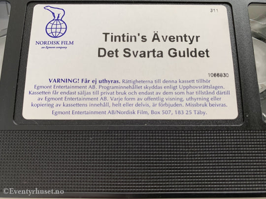 Hergé: Tintin. Det Svarta Guldet. 1991. Vhs. Svensk Tale. Vhs