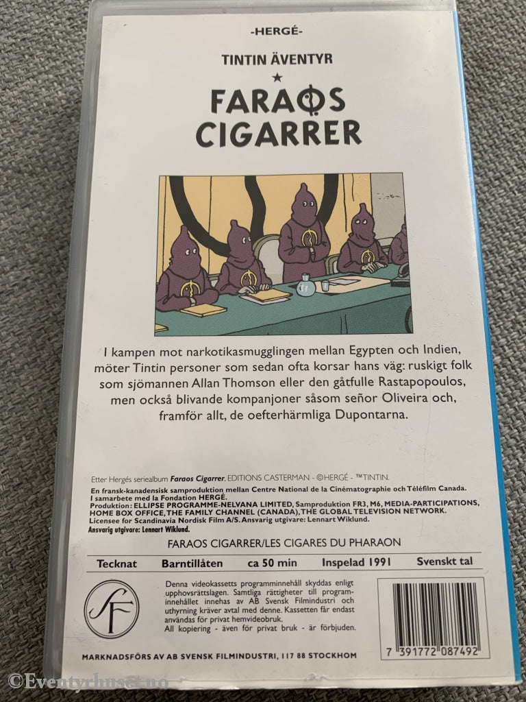 Hergé: Tintin. Faraos Cigarrer. 1991. Vhs. Svensk Tale. Vhs