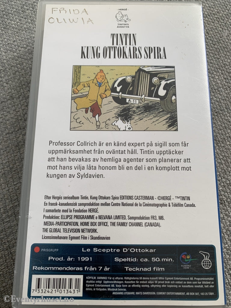 Hergé: Tintin. Kung Ottokars Spira. 1991. Vhs. Svensk Tale. Vhs
