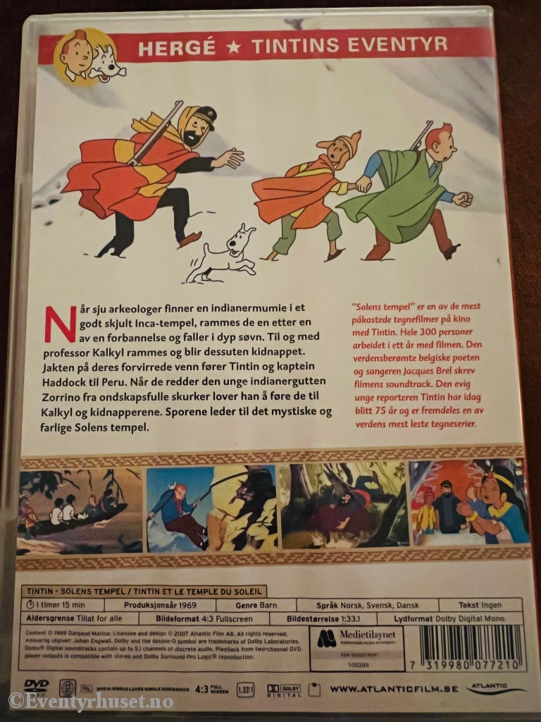 Hergé. Tintins Eventyr. Solens Tempel. 1969. Dvd. Dvd