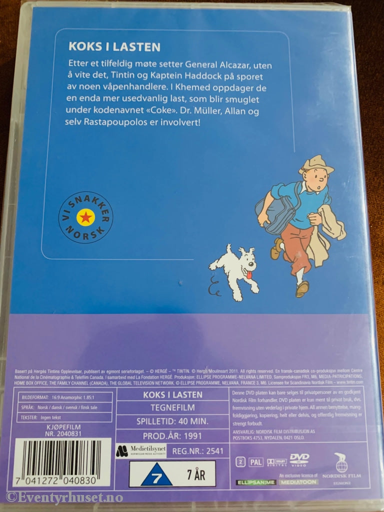 Hergé. Tintins Opplevelser. Koks I Lasten. 1991. Dvd Ny Plast.