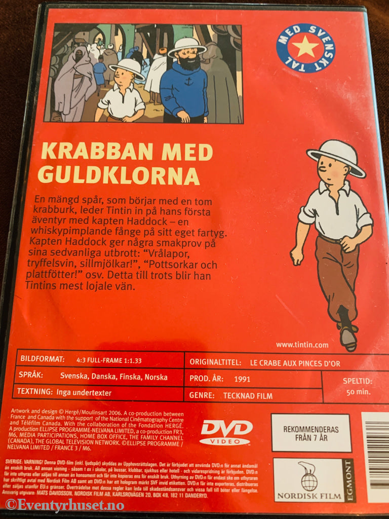 Hergé. Tintins opplevelser. Krabben med de gyldne klør. 1991. DVD. DVD
