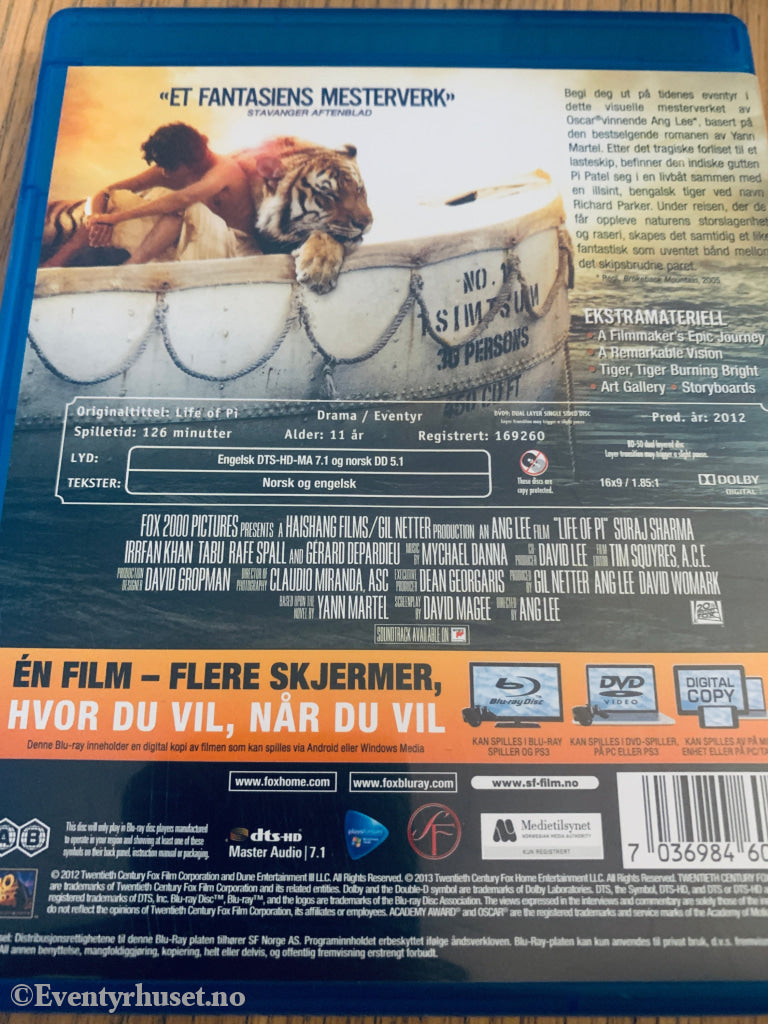 Historien om Pi (Life of Pi) (2012). Blu-Ray.