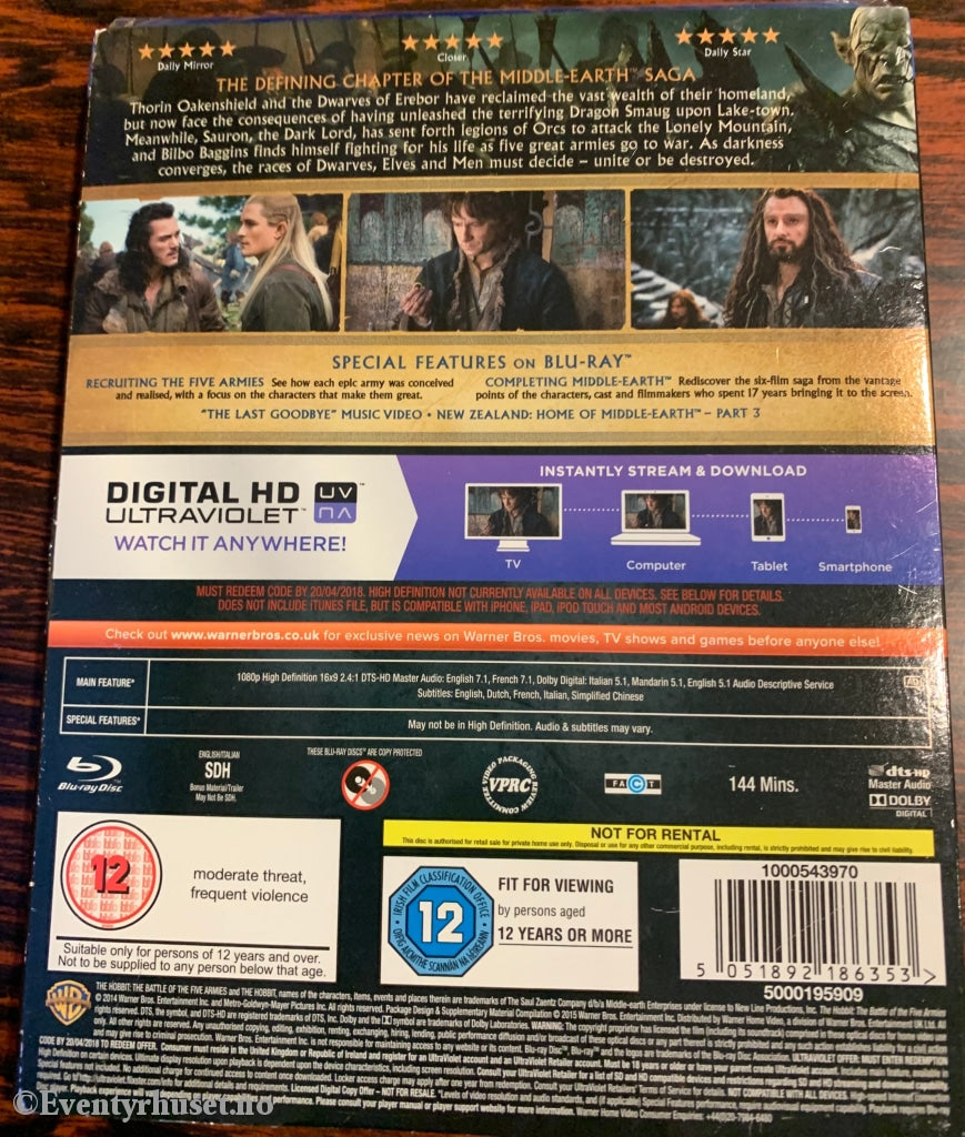 Hobbit. Blu-Ray Slipcase. Blu-Ray Disc