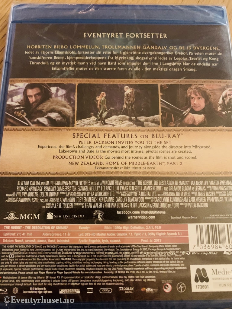 Hobbiten - Smaugs Ødemark. Blu-Ray Ny I Plast! Blu-Ray Disc