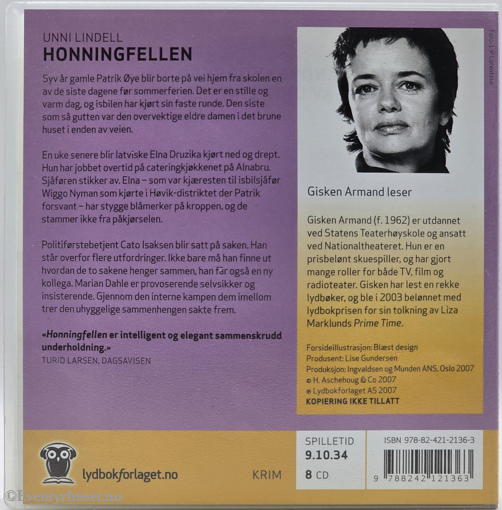 Honningfellen – Unni Lindell . Lydbok på CD.