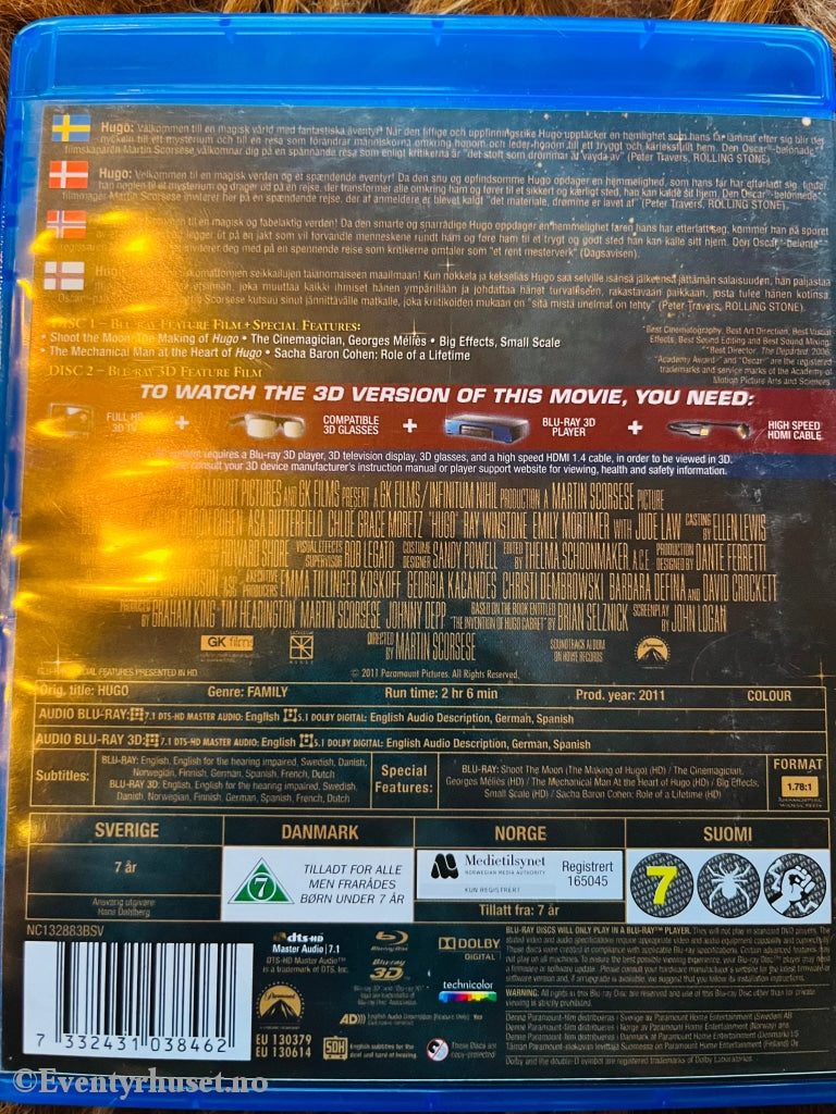 Hugo 3D. Blu Ray. Blu-Ray Disc