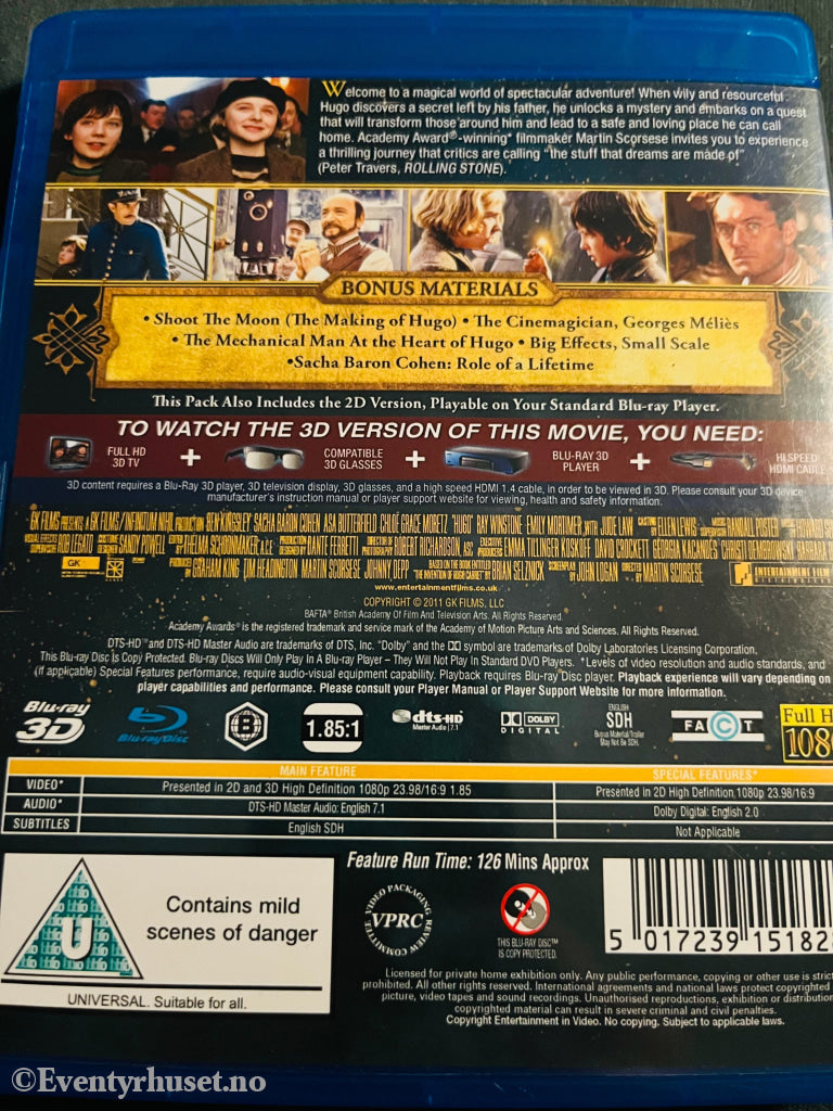 Hugo 3D. Blu Ray. Blu - Ray Disc