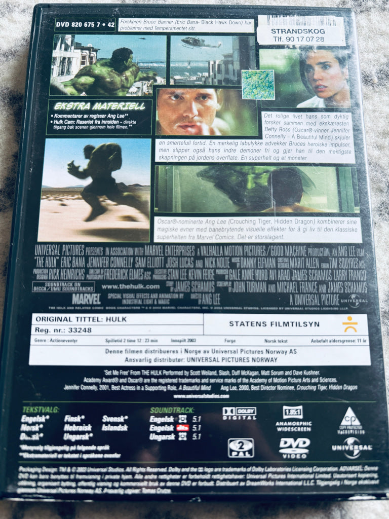 Hulk. DVD leiefilm.