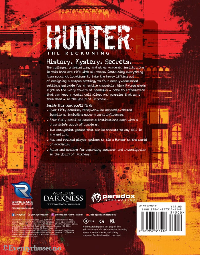 Hunter: The Reckoning 5th Edition RPG book Alma Maters Sourcebook *Englische Version* Games