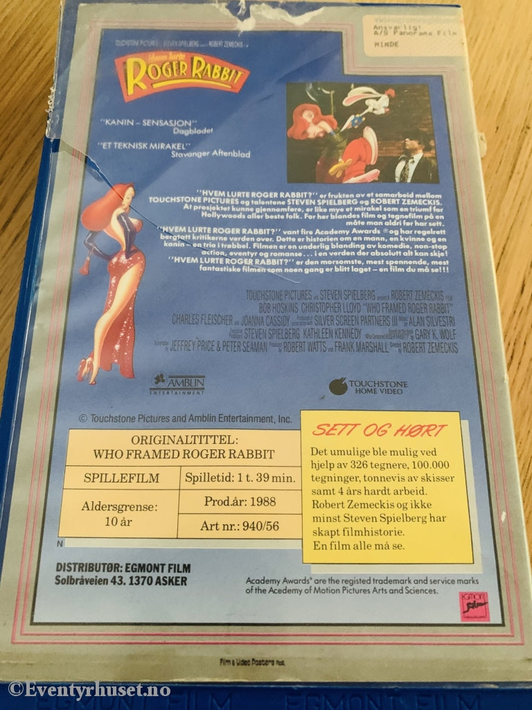 Hvem Lurte Roger Rabbit 1988. Vhs Big Box.