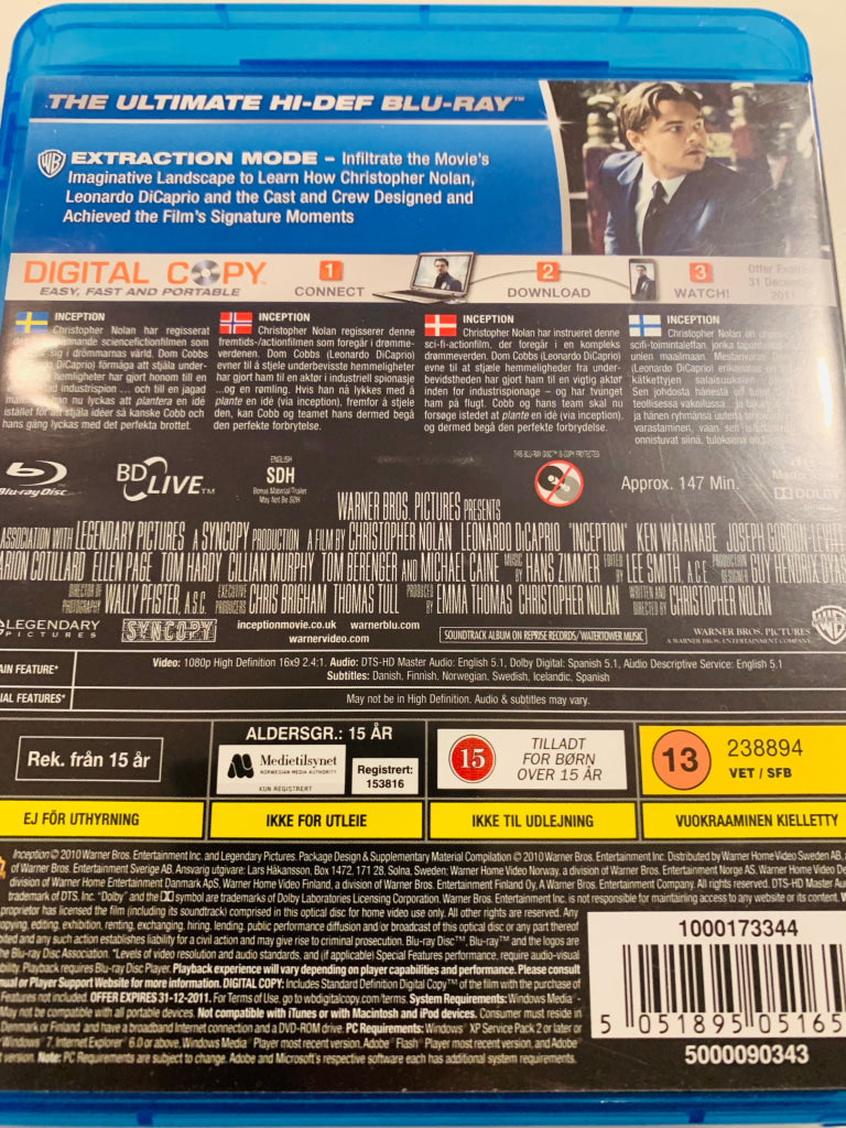 Inception. Blu-Ray. Blu-Ray Disc