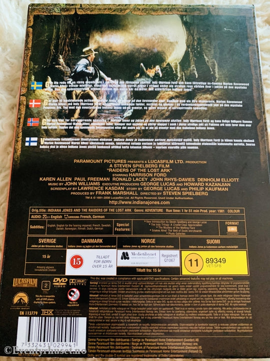 Indiana Jones And The Raiders Of Lost Ark. 1981. Dvd Slipcase.