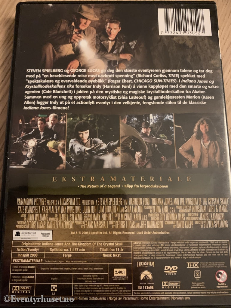 Indiana Jones Og Krystallhodeskallens Rike. 2008. Dvd. Dvd