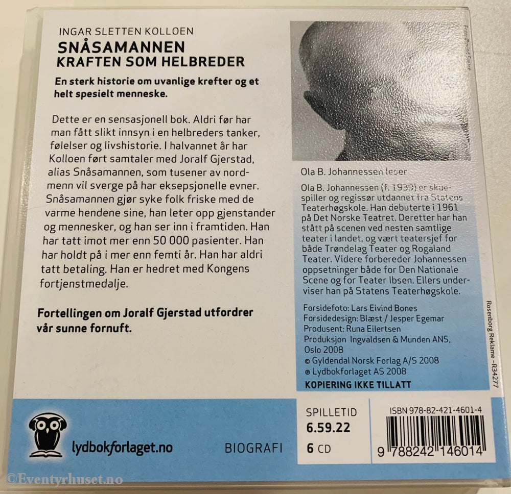 Ingar Sletten Kolloen. 2008. Snåsamannen. Lydbok På 6 Cd.