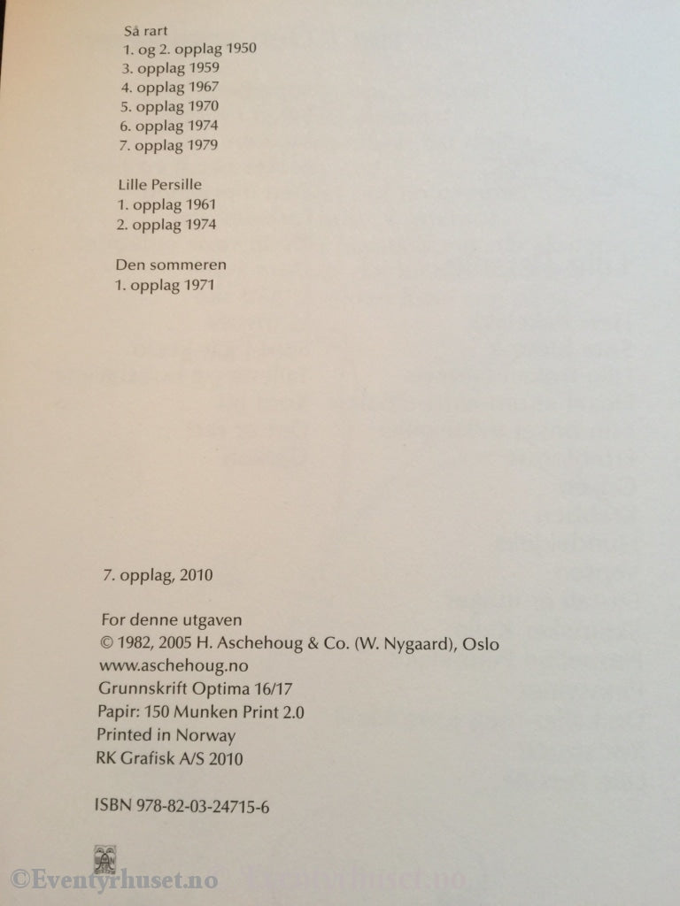 Inger Hagerup. 2010 (1982). Så Rart. Barnevers