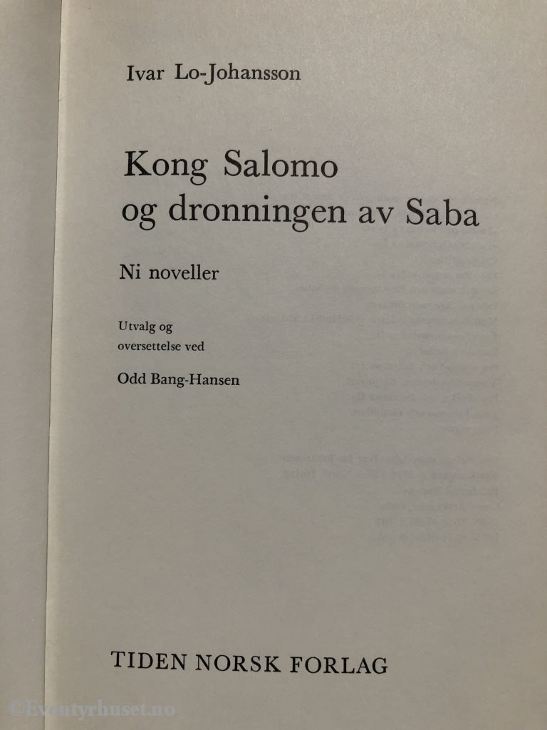 Ivar Lo-Johansson. 1976. Kong Salomo Og Dronningen Av Saba. Fortelling