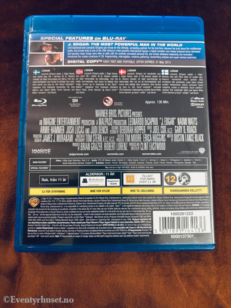 J. Edgar. Blu-ray Disc.