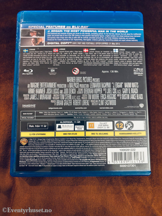 J. Edgar. Blu-ray Disc.