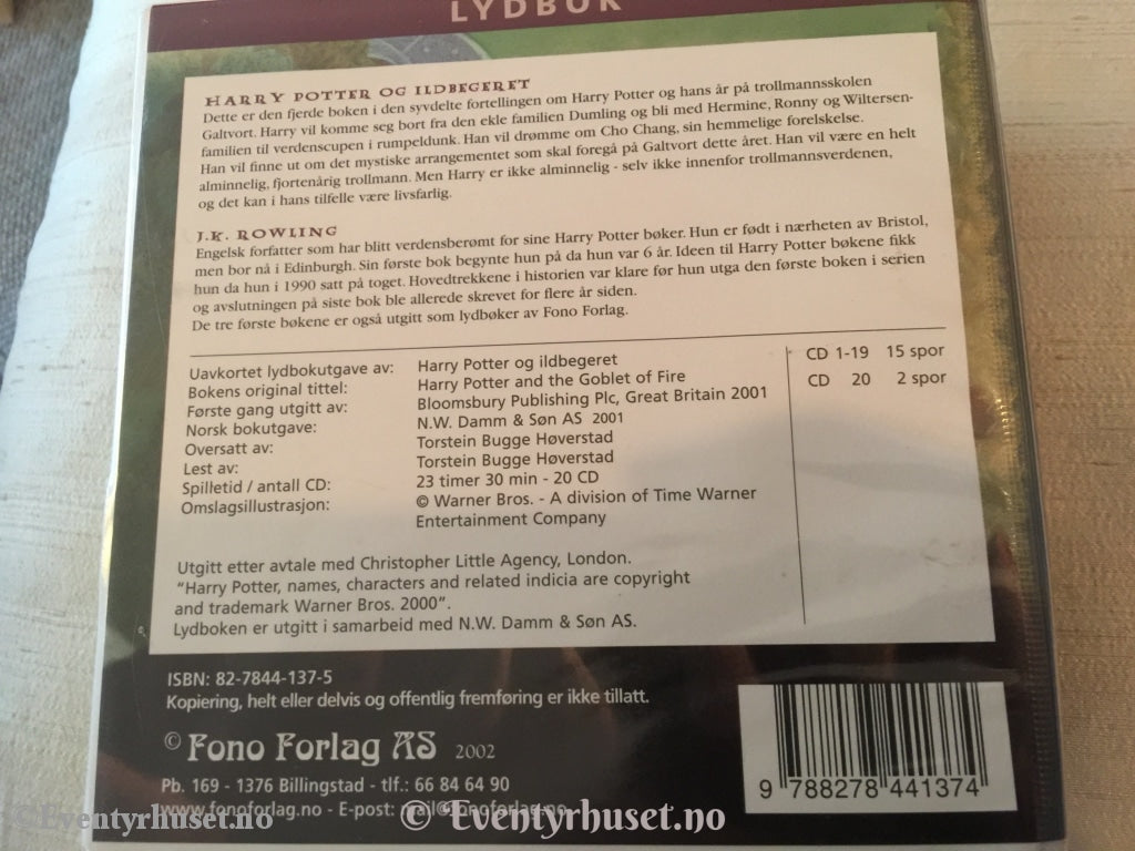 J. K. Rowling. 2002. Harry Potter Og Ildbegeret. Lydbok På 20 X Cd.