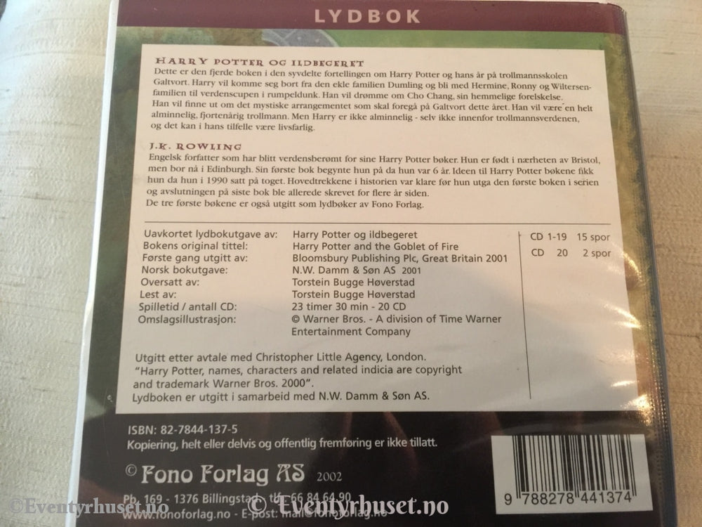 J. K. Rowling. 2002. Harry Potter Og Ildbegeret. Lydbok På 20 X Cd.