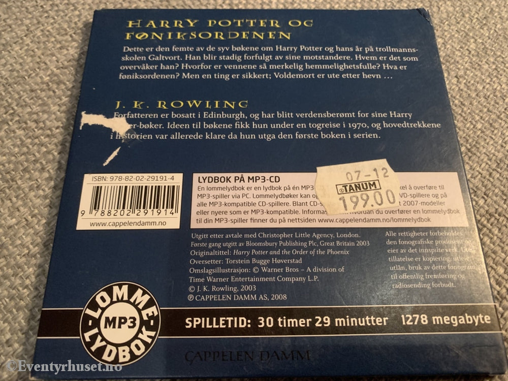 J. K. Rowling. 2003. Harry Potter Og Føniksordenen. Lydbok På Mp3-Cd.