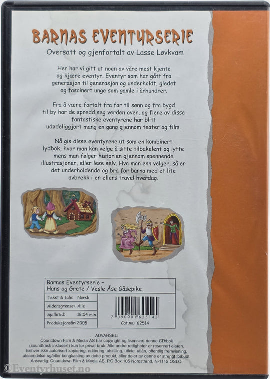 Jacob & Wilhelm Grimm / Asbjørnsen & Moe. 2005. Hans og Grete / Vesle Åse Gåsepike. Lydbok på CD. Dorling Kindersley / Egmont Film