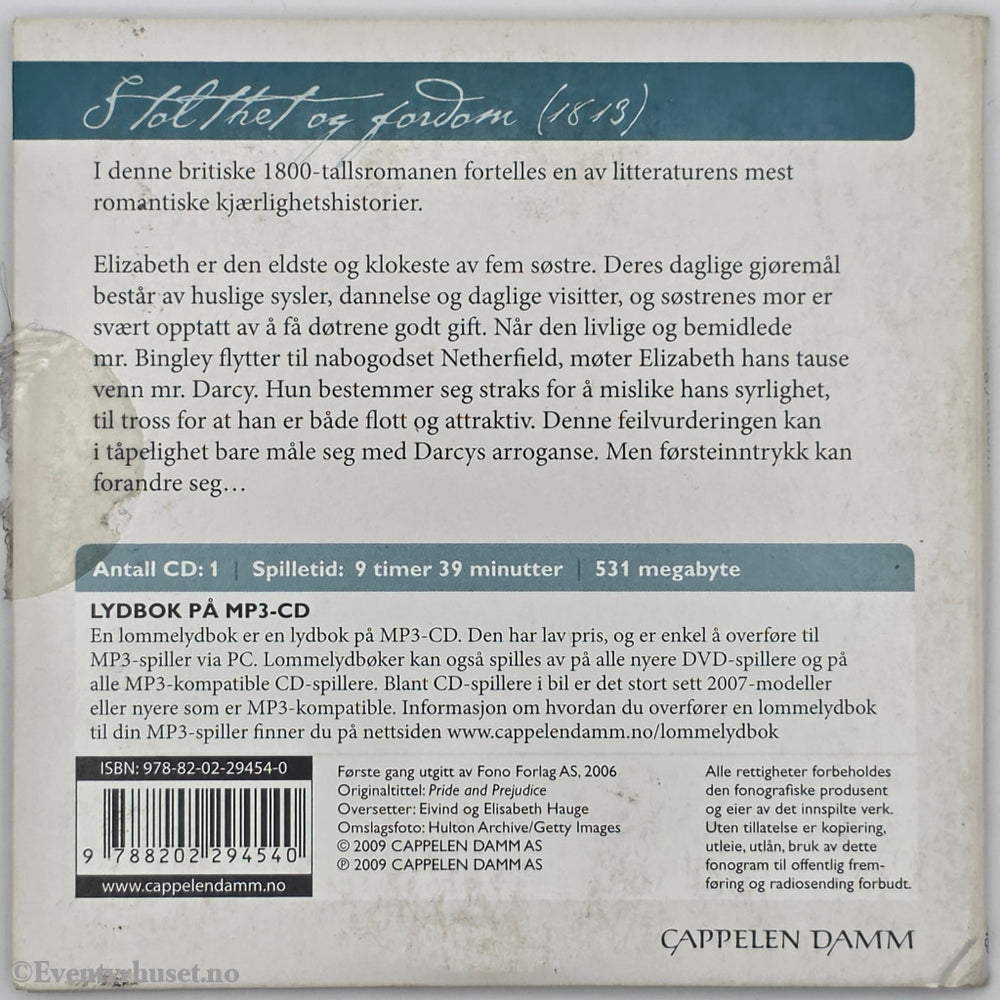 Jane Austen. 1813. Stolthet og fordom. Lydbok på CD.