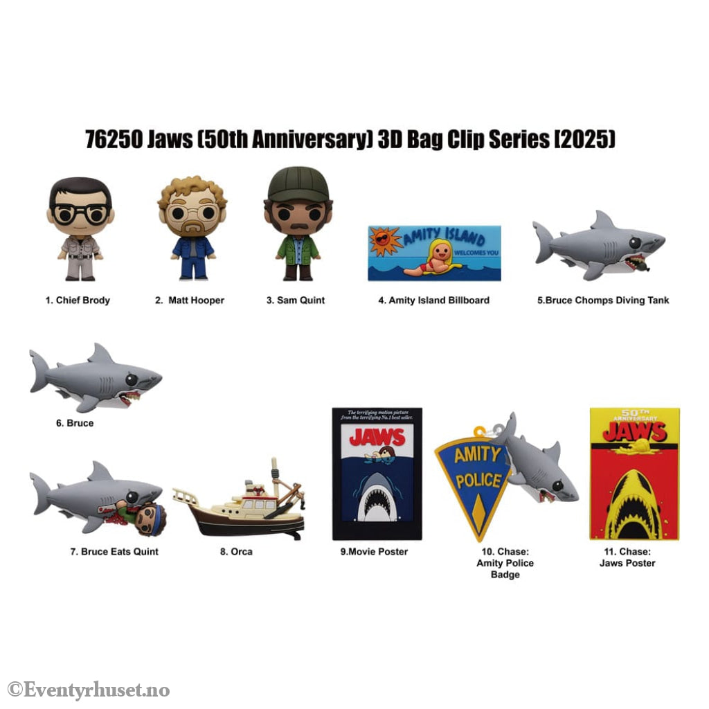 Jaws 3D PVC Bag Clips 50th Anniversary Series 1 Display (24) Fashion & Accessories