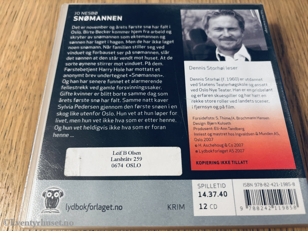 Jo Nesbø – Snømannen. Lydbok på CD.